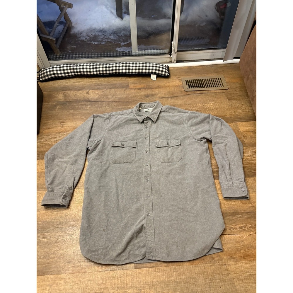 Vintage LL Bean Gray Chamois Cotton DN27 Mens XL Tall USA Button Up Shirt VTG